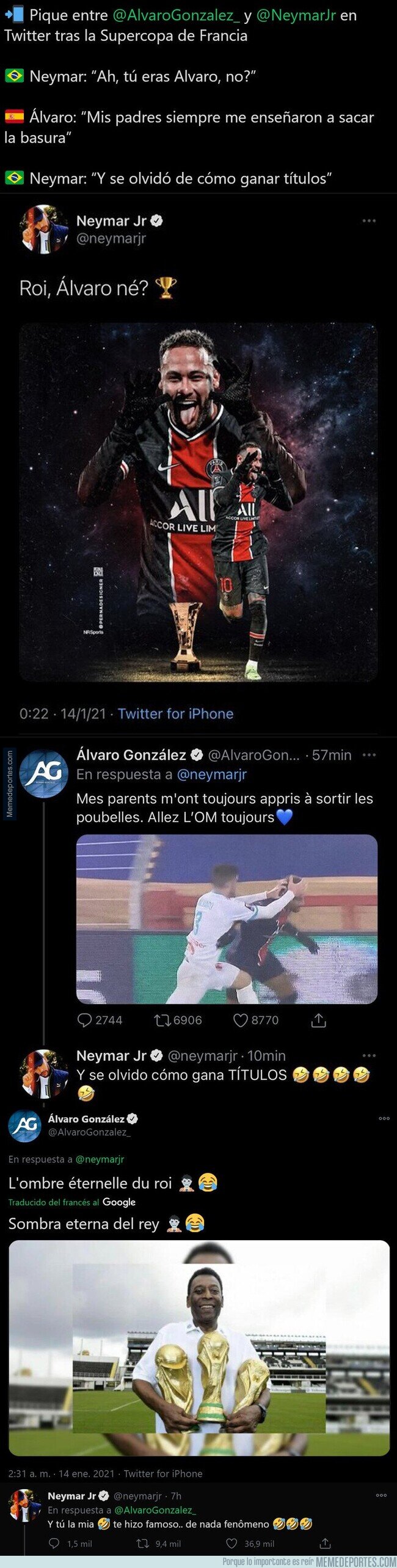 1125130 - Neymar y Álvaro González se enzarzan muy fuerte en Twitter tras la victoria del PSG al OM en la Supercopa
