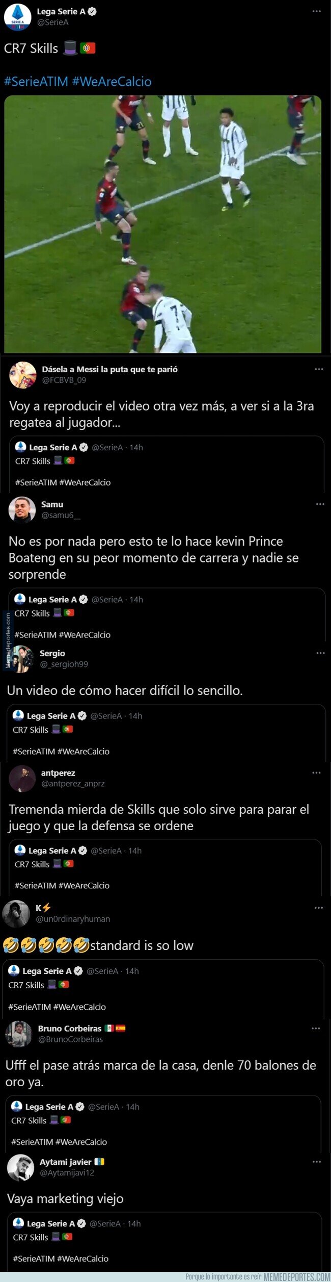 1126593 - Cristiano: acribillado después de que la página de la Serie A sacara un vídeo de su 'magia' regateando