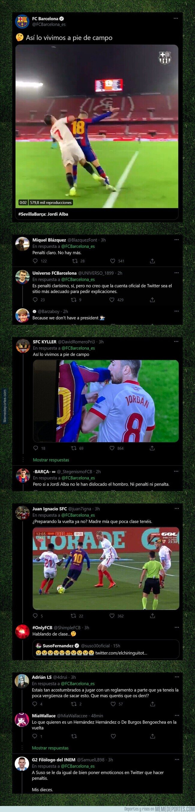 1127533 - El Barça la lía por completo al publicar este tuit después de que el árbitro no pitase penalti en el partido frente al Sevilla