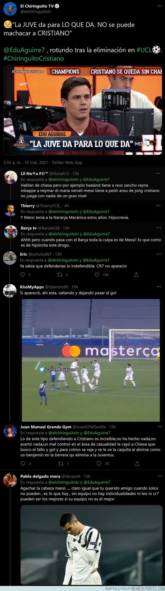 1129917 - La excusa de Edu Aguirre tras el ridículo monumental de Cristiano con la Juventus en la Champions con la que todos se están riendo de él