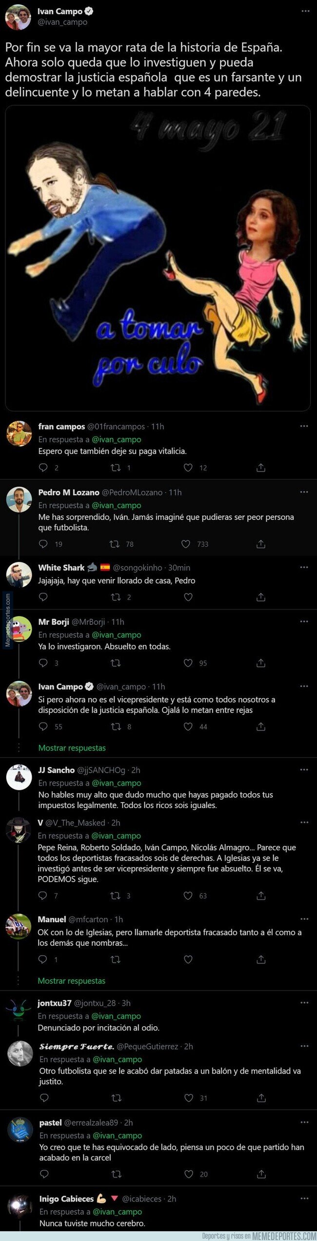1134315 - Repugnante: el mensaje lleno de odio que ha mandado el ex-futbolista Iván Campo a Pablo Iglesias tras dejar la política