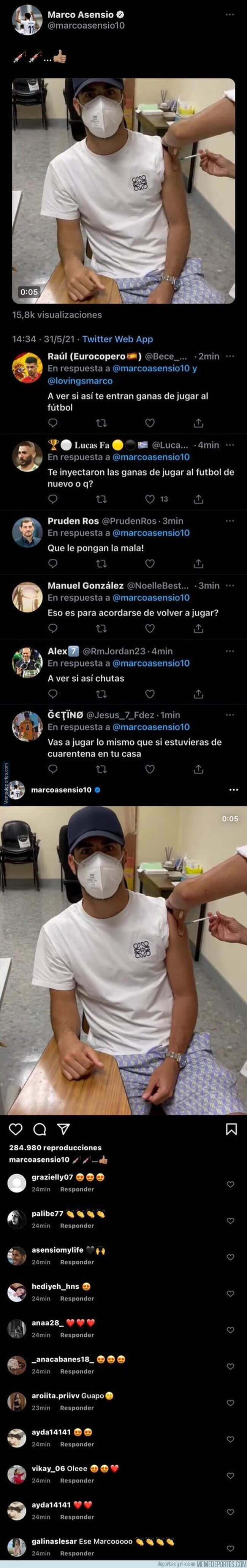 1136589 - Así trolean a Marco Asensio en los comentarios tras vacunarse del COVID