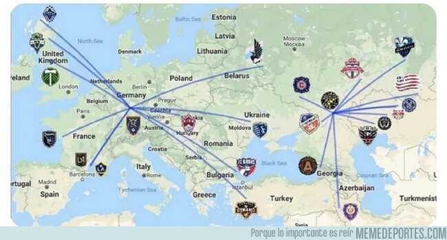 1136734 - La distancia geográfica entre los equipos de la MLS si estuvieran en Europa. Brutal.