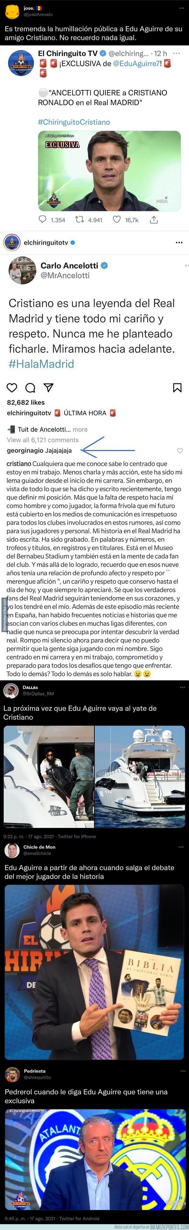 1142439 - La humillación tremenda de Cristiano y su novia a Edu Aguirre tras demostrar que es un nefasto periodista