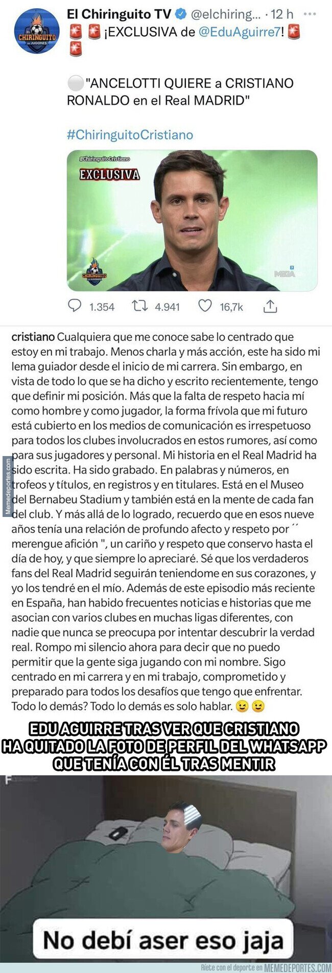 1142442 - Edu Aguirre se la ha jugado a Cristiano