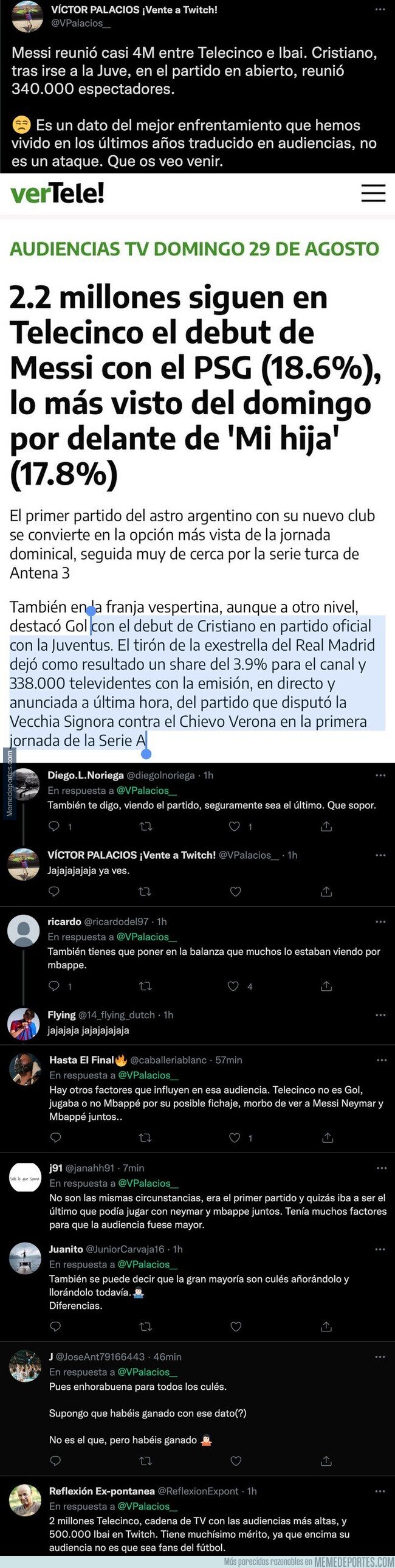 1143286 - Brutal: la diferencia de audiencias que tuvo el primer partido de Cristiano con la Juventus y el primer partido de Messi con el PSG