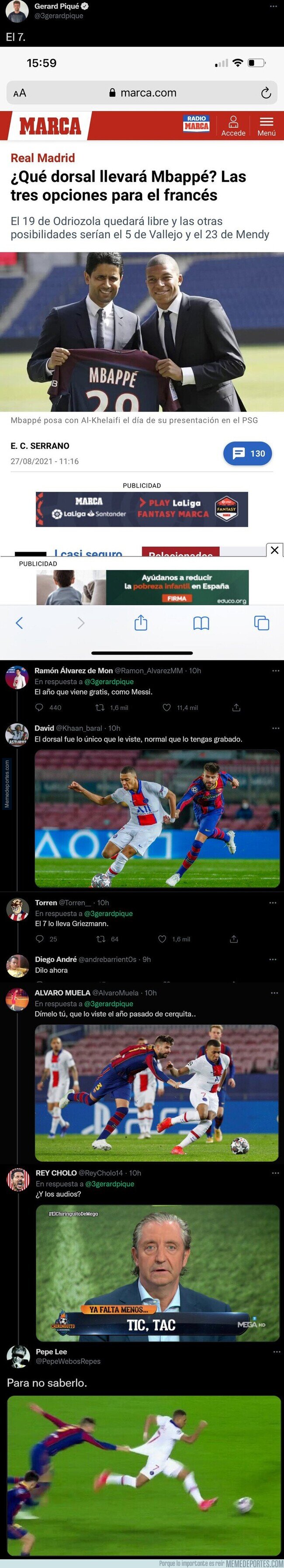 1143452 - Gerard Piqué se ríe por el no fichaje de Mbappé y se la devuelven con un revés descomunal