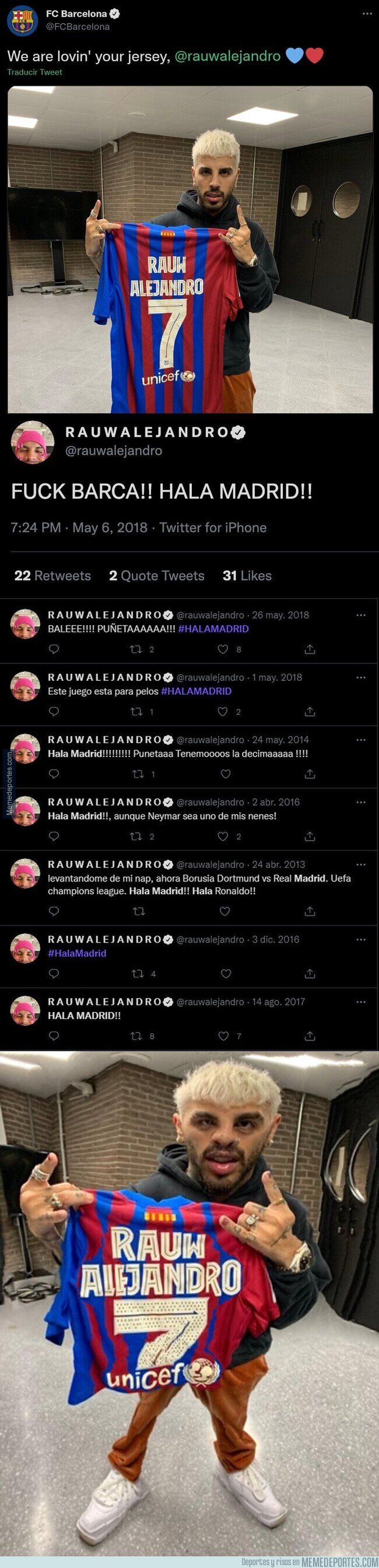 1146701 - El Barça le regala una camiseta a Rauw Alejandro y no tardan en salir los mensajes que escribió en el pasado