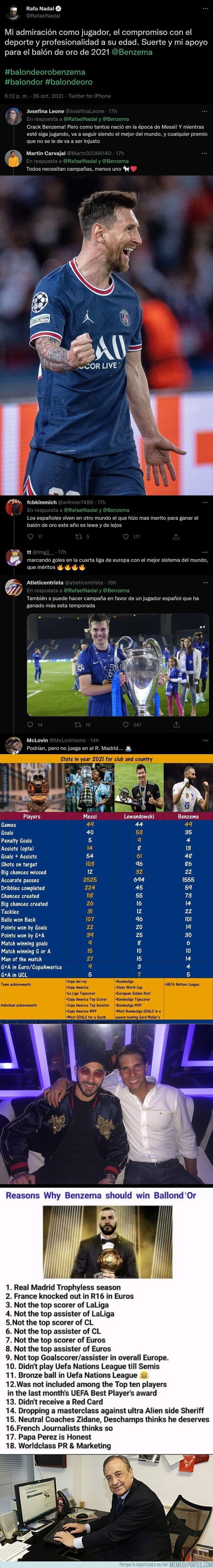 1147539 - Rafa Nadal la lía haciendo campaña para el Balón de Oro para Benzema y las redes se ríen de él