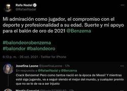 Enlace a Rafa Nadal la lía haciendo campaña para el Balón de Oro para Benzema y las redes se ríen de él