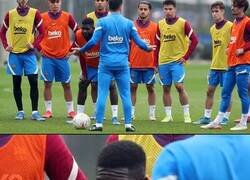 Enlace a Umtiti sintiendo el primer entrenamiento de Xavi