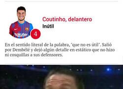 Enlace a La valoración del Sport a Coutinho contra el Osasuna