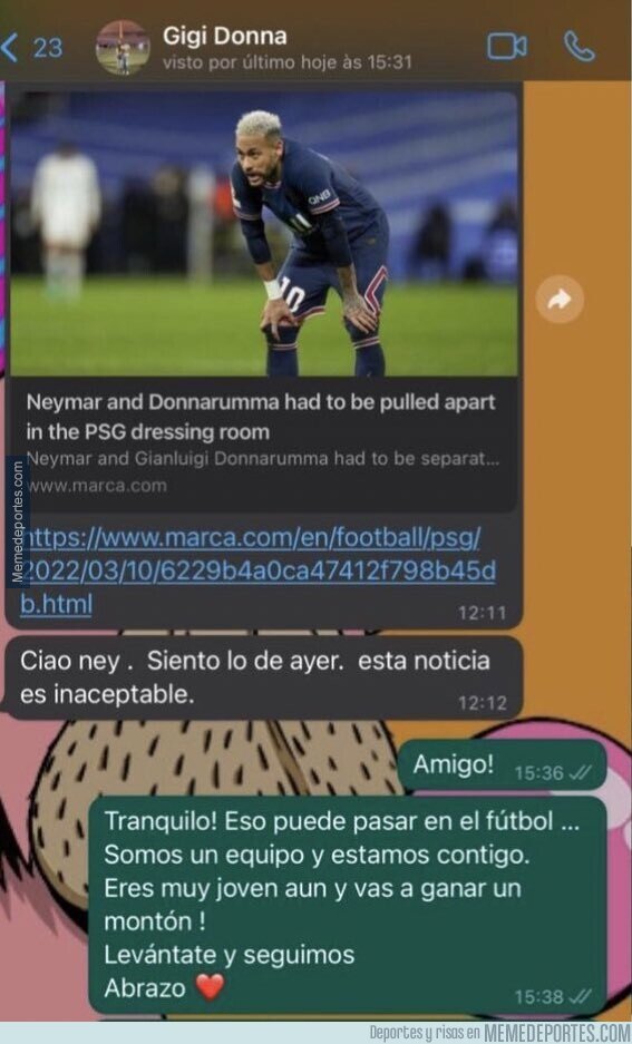 1156785 - Neymar revela su chat con Donnarumma despues de los rumores de una pelea en los vestuarios