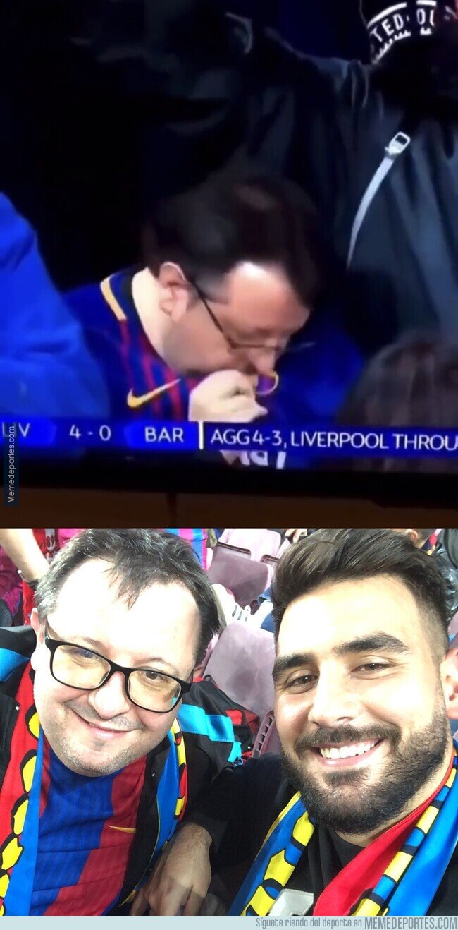 1157609 - Aquel fan que no abandonó al Barça en la debacle de Anfield, presenció el recital del Bernabéu. Gente que merece ser feliz.