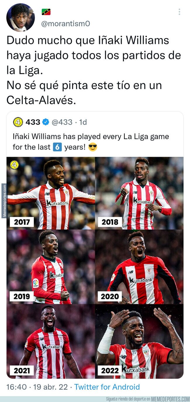 1159764 - Iñaki Williams ha jugado todos los partidos de Liga desde hace 6 años... o no