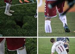 Enlace a Un enorme agujero apareció en la cancha del Austria - Dinamarca