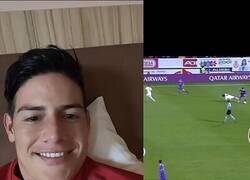 Enlace a James reaccionando a un comp de su paso por el Madrid