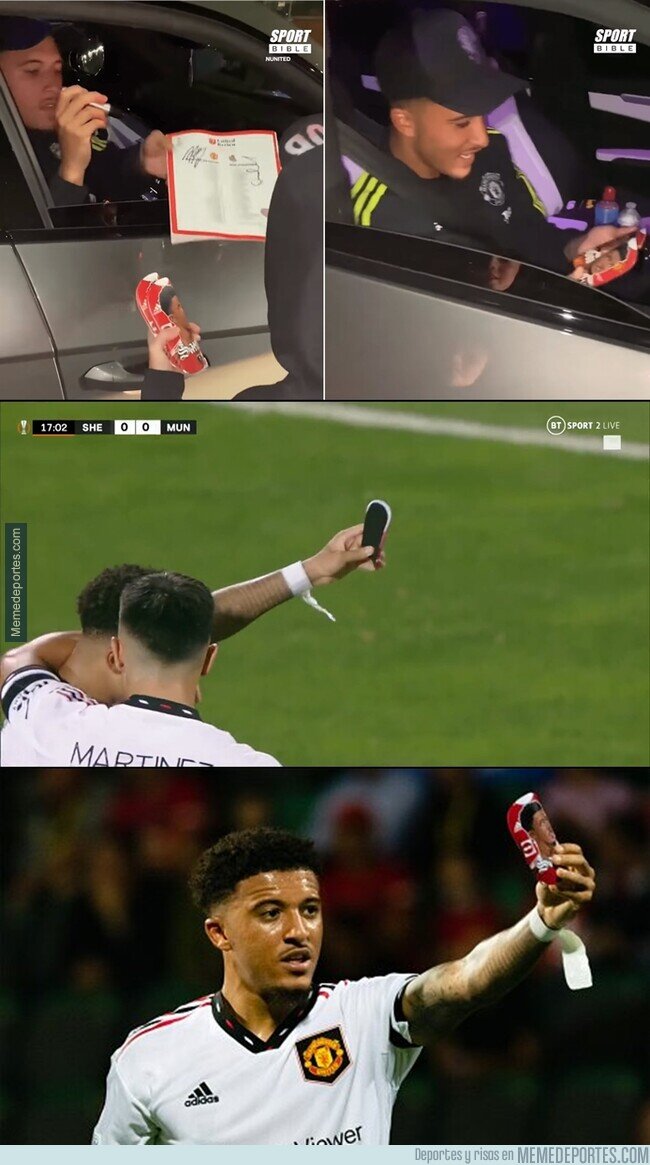 1170143 - Un fan le regaló unas espinilleras a Sancho y celebró con ellas su gol contra el Sheriff