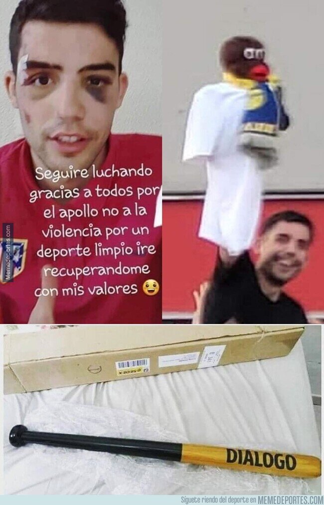 1170464 - El fanático del Atleti que llevó un títere de conguito denuncio en redes que fue agredido físicamente