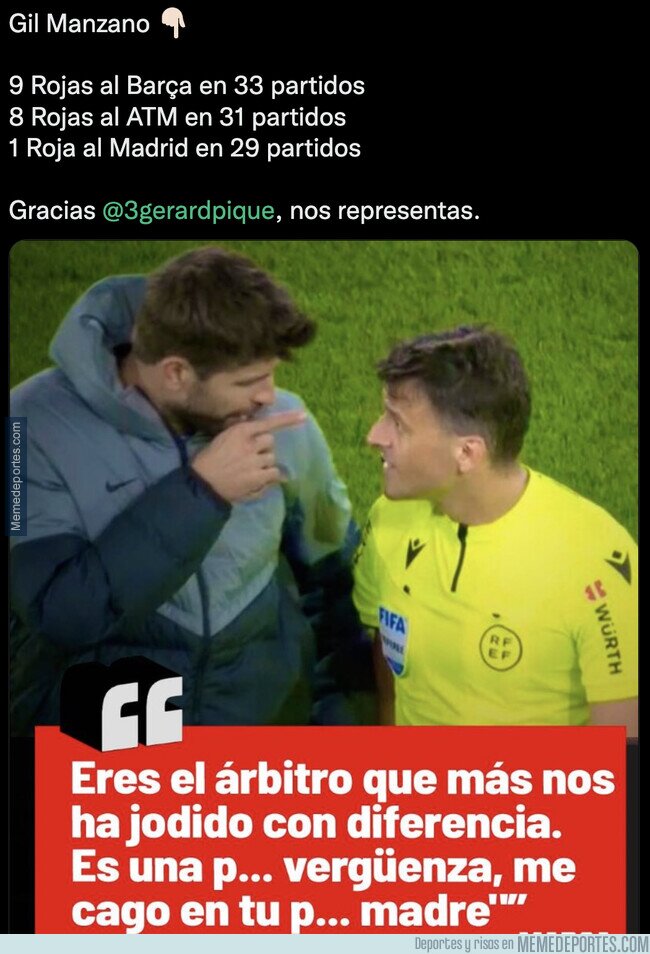 1173978 - La estadística que confirma la indignación de Piqué con el árbitro Gil Manzano y que le dan la razón