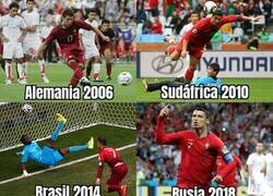 Enlace a CR7, el único jugador en la historia que marcó en 5 mundiales diferentes