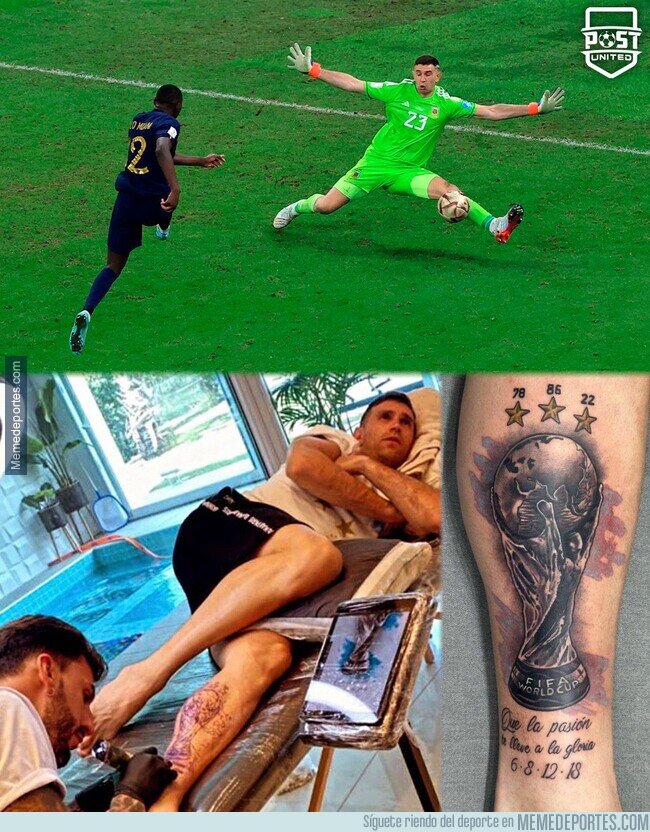 1177624 - El Dibu se tatúa la copa en la pantorrilla de aquella salvada