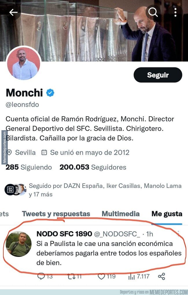 1180317 - Los valores sevillistas de Monchi celebrando la agresión de Paulista a Vinicius