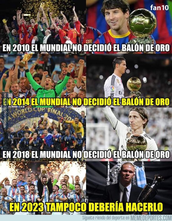 1195423 - Ya han adoptado dos lógicas que detestaban durante 18 años; la de que el mundial decide el Balón de Oro y la de que decide quien es el mejor de la historia