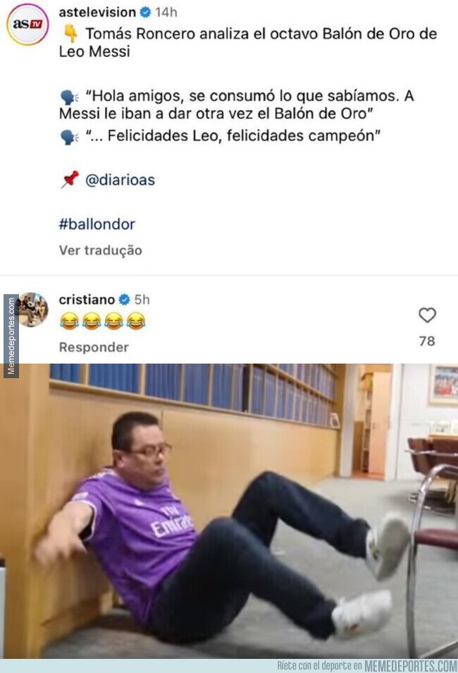 1198440 - Cristiano reacciona a un vídeo de Roncero criticando el Balón de Oro de Messi