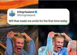 Enlace a Haaland se parte con su cara