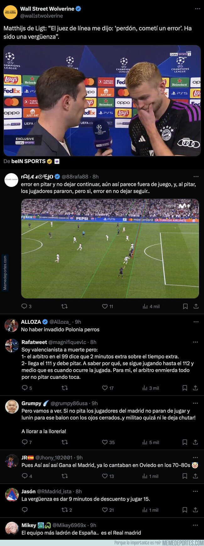 1204491 - Escándalo: Las palabras del linier a De Ligt tras anular un gol al Bayern al final del partido por fuera de juego