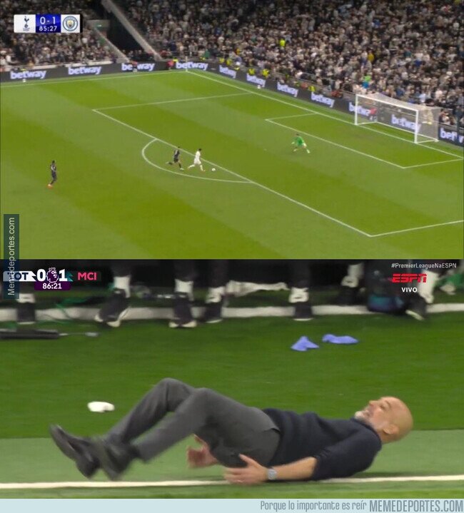 1204777 - La reacción de Guardiola a este mano a mano fallado por Son que podría haber decidido la Premier