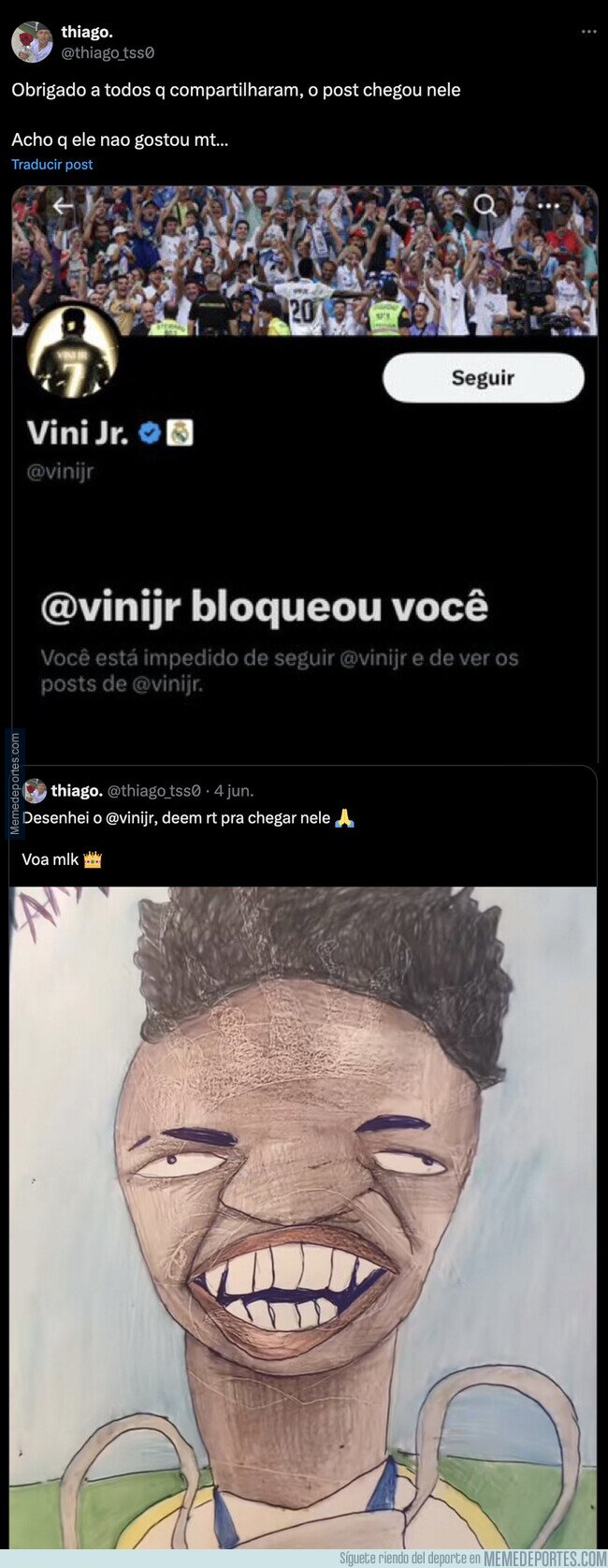 1205848 - Vinicius Jr bloquea a un fan que le dedicó este maravilloso dibujo con todo el amor del mundo
