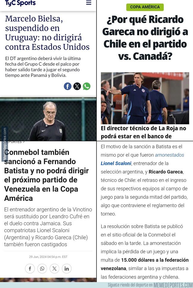 1206870 - La Conmebol está suspendiendo a entrenadores que llegan un minuto tarde al segundo tiempo