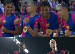 Enlace a Lamine copiando las celebraciones de sus compañeros