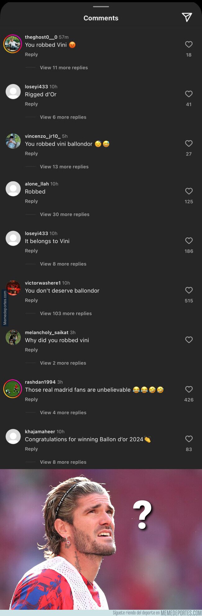 1211697 - Fans del Madrid comentan la última foto de De Paul pensando que él es el Rodri que le ha quitado el Balón de Oro a Vini