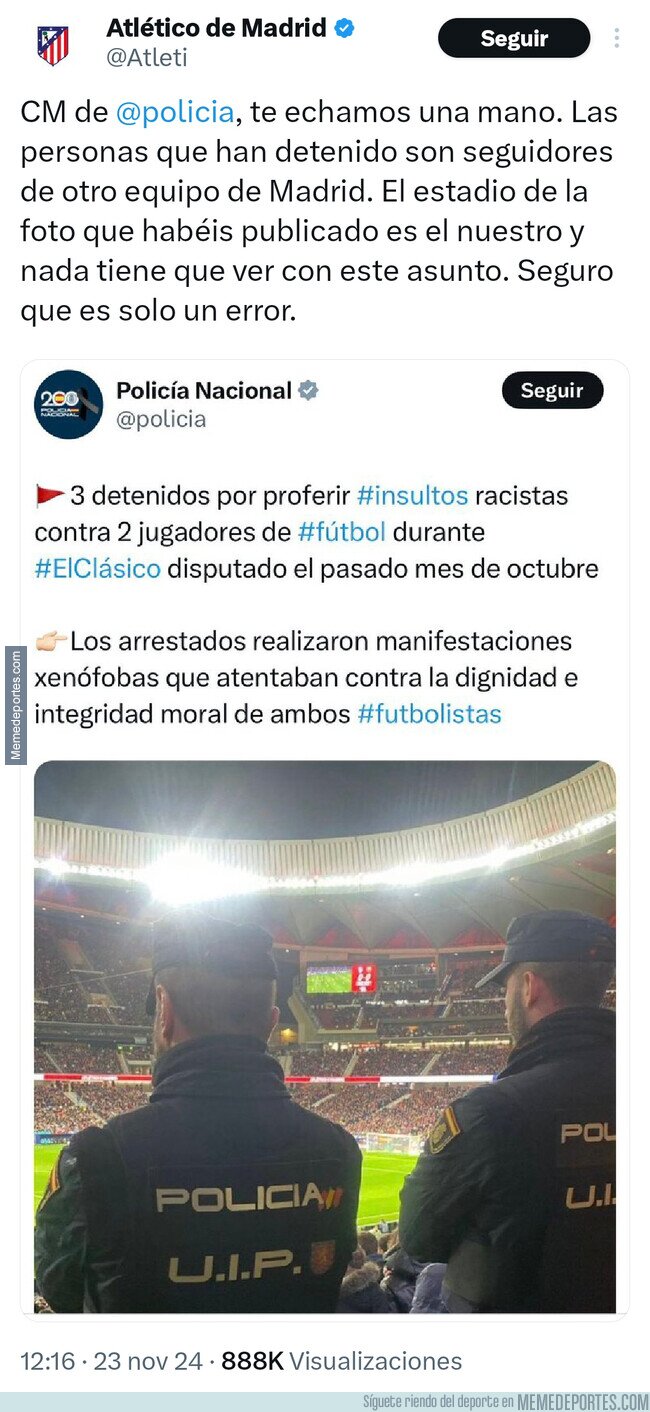 1212445 - El CM del Atleti le echa una mano al CM de la Policía