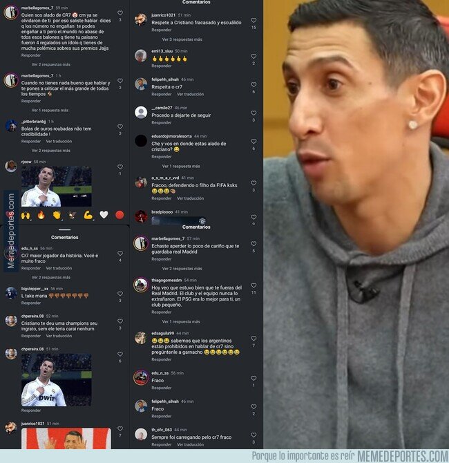 1215725 - Los primeros inseguros se conglomeran en el instagram de Di María. No tardaron nada.