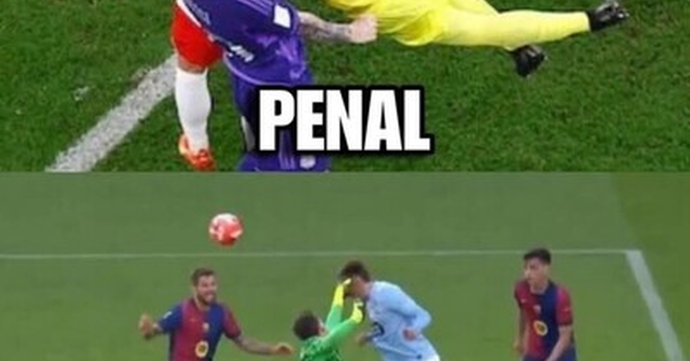 Mismo portero, misma falta, diferente resultado. Pero ey, los amos del relato siguen diciendo que el Madrid es el que roba..