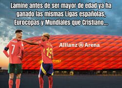 Enlace a Lamine ya le empata en muchas cosas a Cristiano