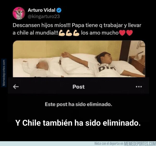 1224137 - Arturo Vidal ha acabado por borrar este post tras quedarse fuera del Mundial por tercera vez consecutiva