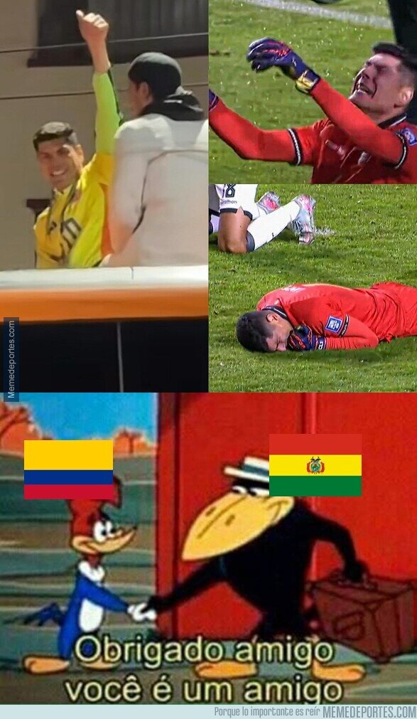 1229641 - Carlos Lampe, portero Boliviano festeja su clasificación a repesca con una camiseta de Colombia