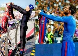 Enlace a Marc Márquez celebró su victoria a lo Messi en el Bernabéu