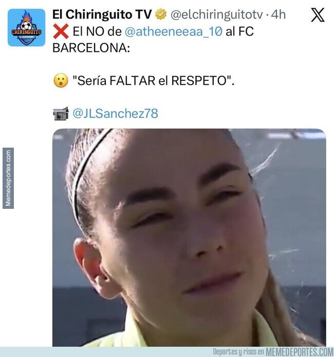 1232957 - ¿Por qué siempre le hacen la misma pregunta? Como si hubiese una mínima posibilidad de que el Barça Femenino la quisiera fichar