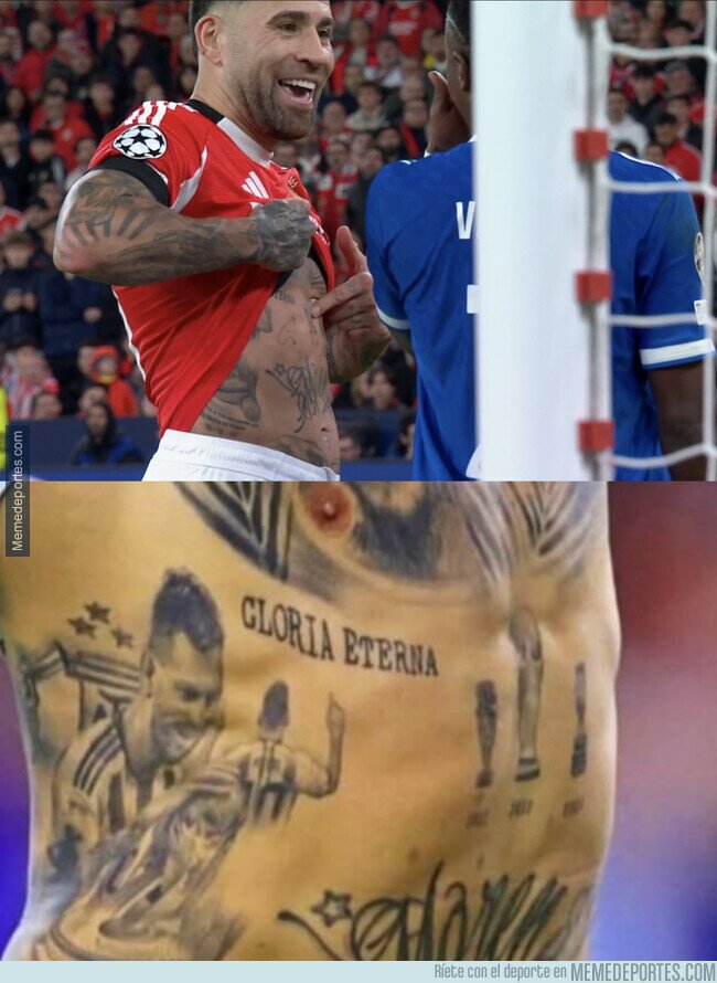 1236442 - Otamendi le enseñó el su Mundial tatuado a Vinicius