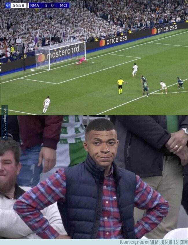 1237343 - Mbappé en la grada viendo el penalti fallado de Vinicius