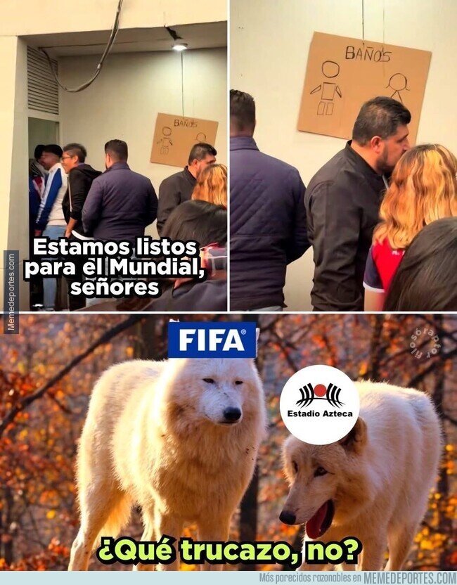 1240086 - Este es el letrero de baños del estadio donde se jugará un mundial