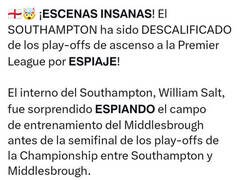 Enlace a El Southampton se queda fuera de la final por el ascenso... ¡Por espionaje!
