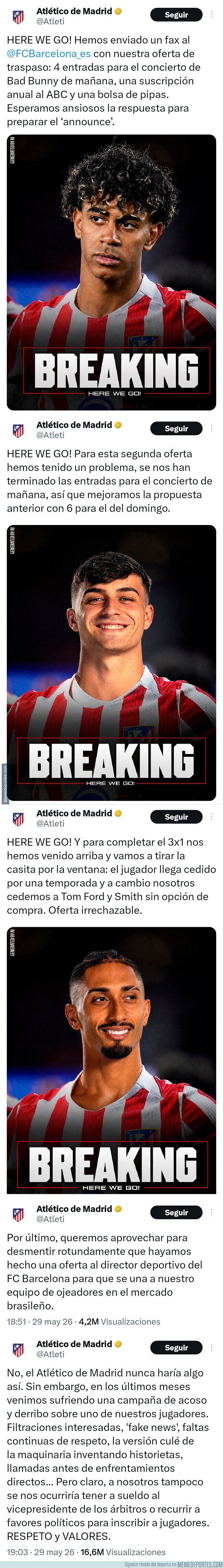 1240650 - Los tuits del Atleti burlándose del Barça por el caso Julián