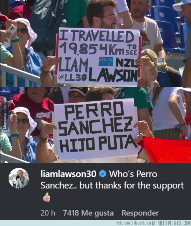 1245981 - Liam Lawson agradeció el apoyo del fan que coló su mensaje contra Pedro Sánchez